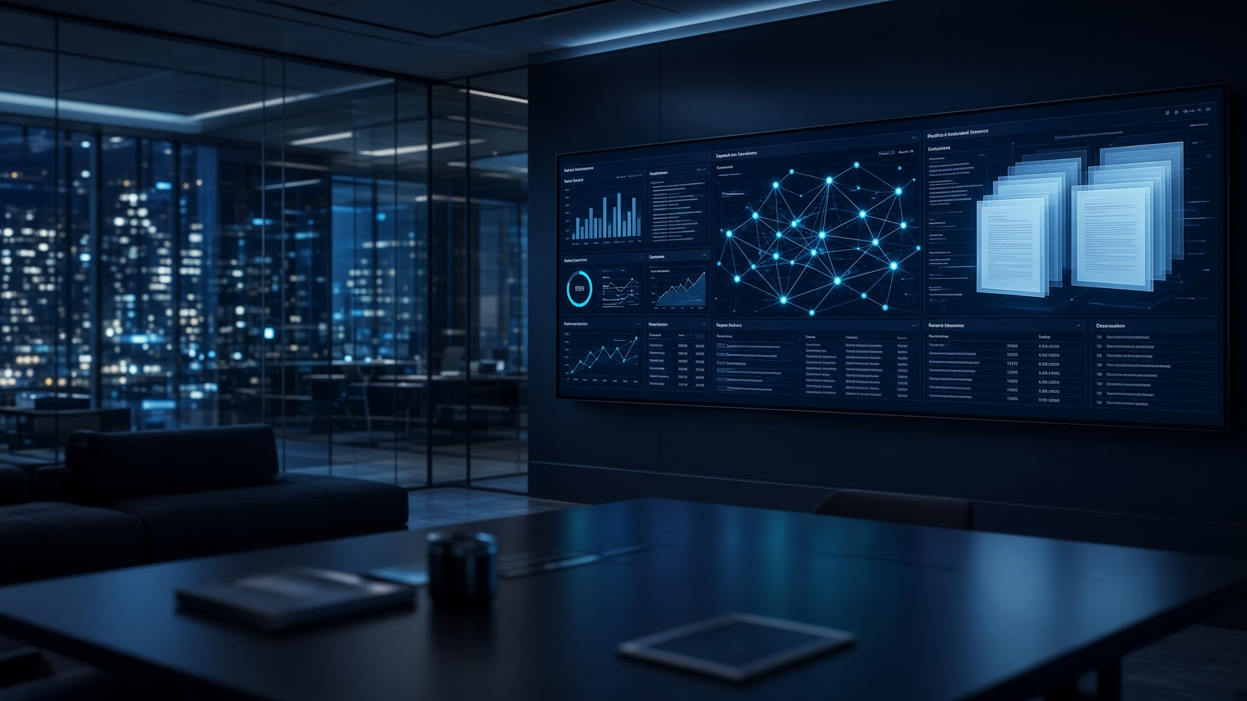 Digital compliance dashboards and policy sheets in a modern enterprise workspace